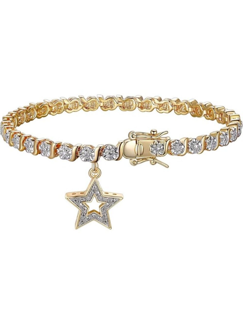 Star Yellow Gold, Plated Diamond Accent Tennis Bracelet  S-Link Chain
